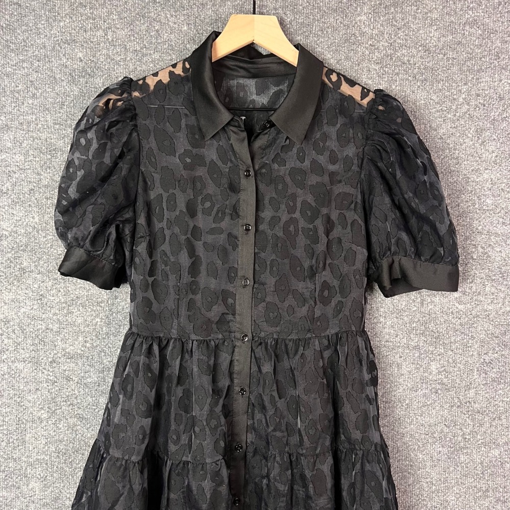 English Factory Tiered Maxi Dress Size S Black Leopard Puff Sleeve - Picture 3 of 10